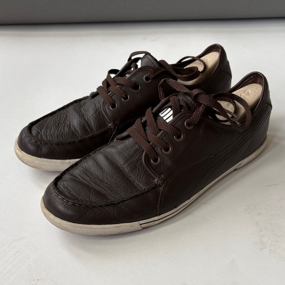PUMA Casual Leather Lace-Up Sneakers in Dark Brown